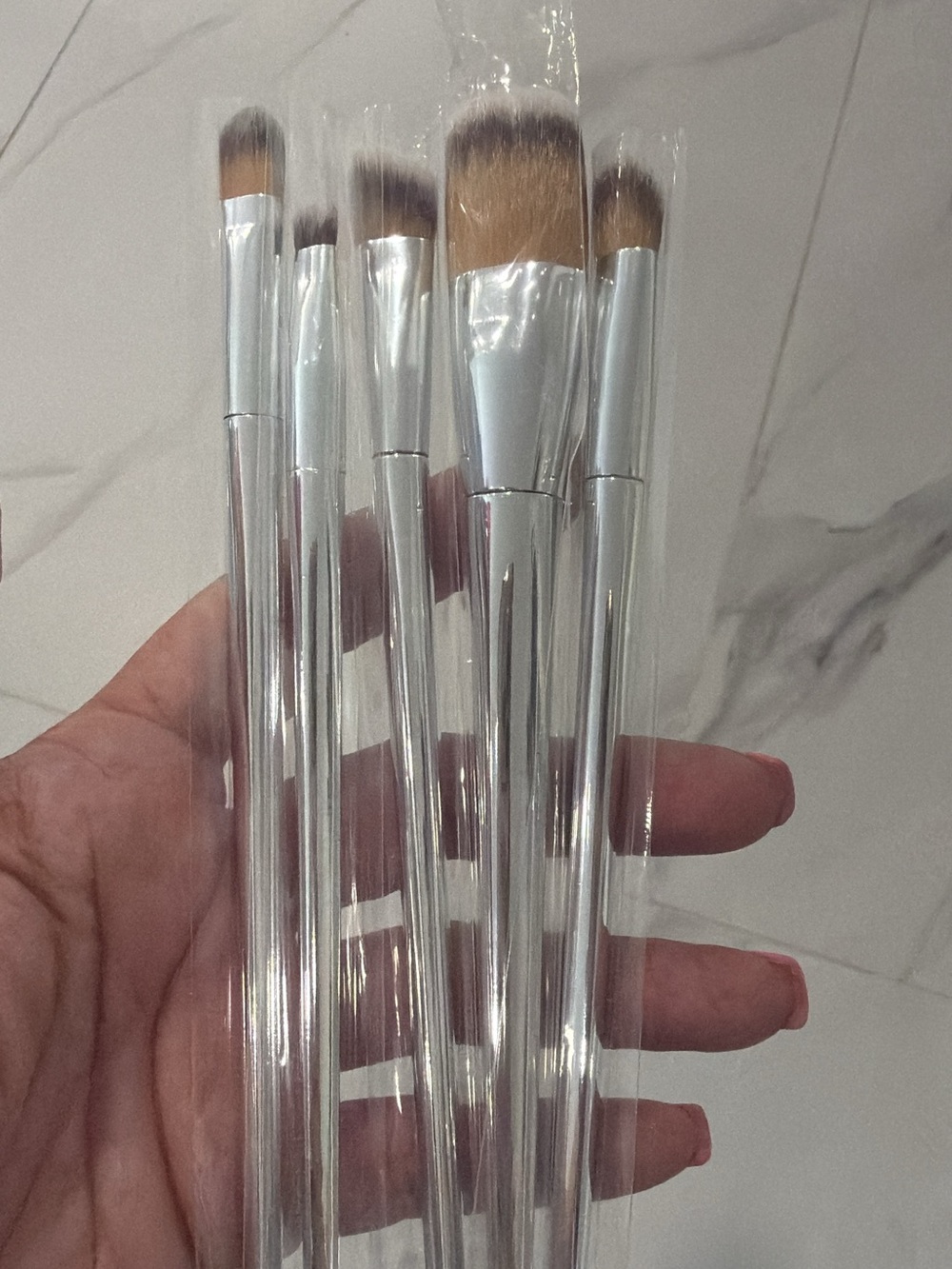 Silver Metallic Makeup Brush Set with Brown-Tip Bristles